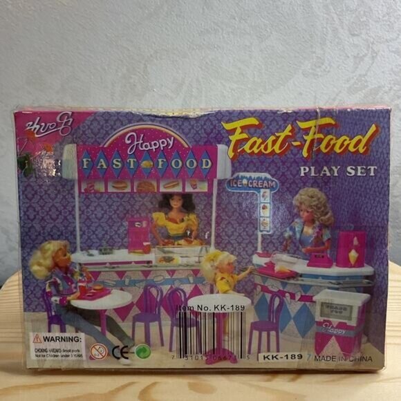 Fast Food Doll House Play Set For Kids With Table Chairs & Accessories - Picture 2 of 5